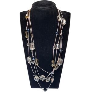 Charming Charlie Silver Double Strand Beaded Necklace 36"